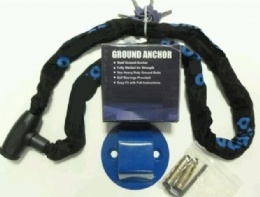 GROUND ANCHOR WITH CHAIN LOCK MOTORBIKE MOTORCYCLE SECURITY NEW(OR BICYCLE)